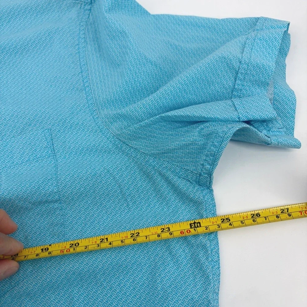 Banana Republic Men XL Teal Blue Geometric Short Sleeve Button Down Shirt Pocket